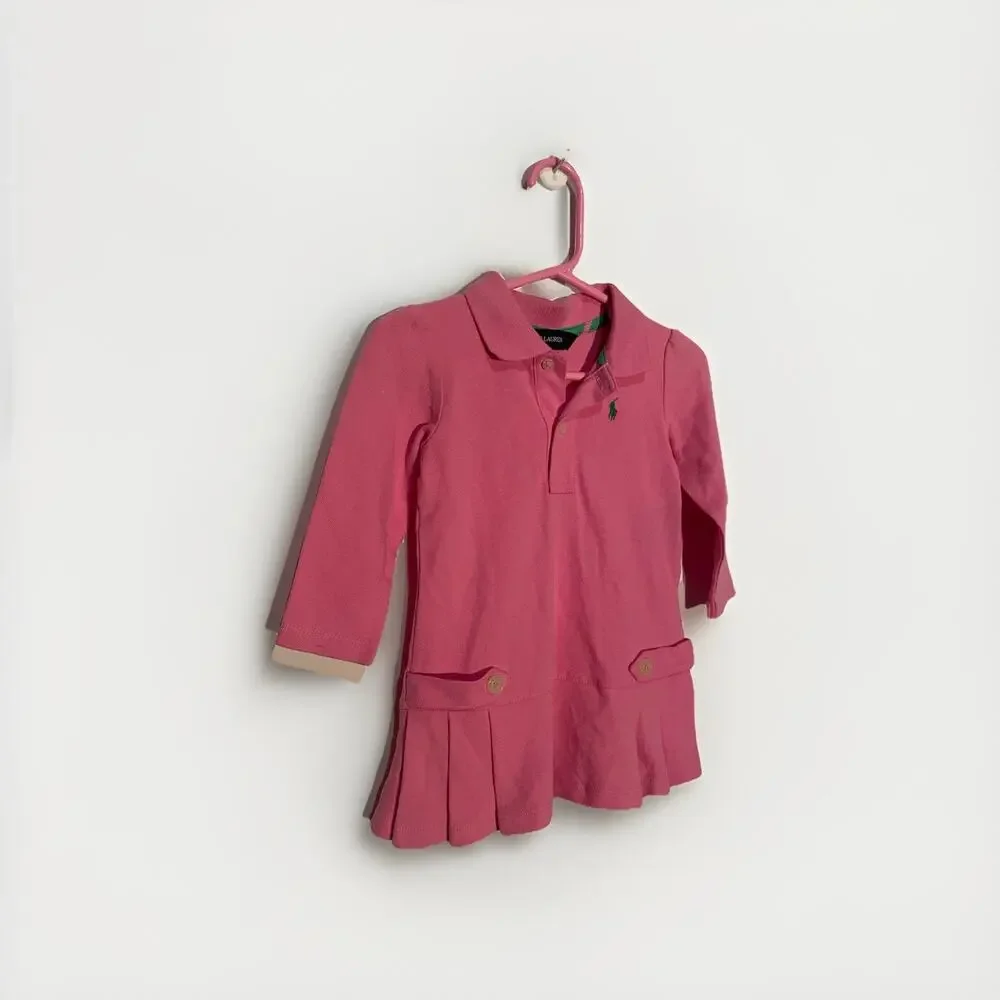 Ralph Lauren Pink Dress Girls M Cotton Blend Preppy‎ 12 Month